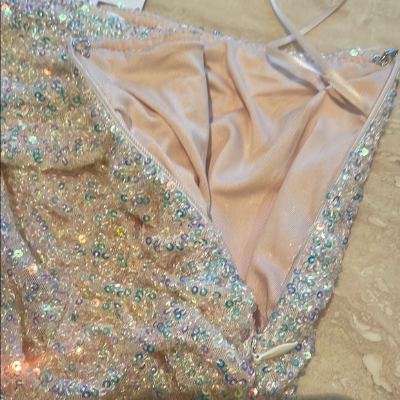 Sequin Mini Skirt size Small Champagne Sparkly Glitter Prom After Party - Picture 10 of 17